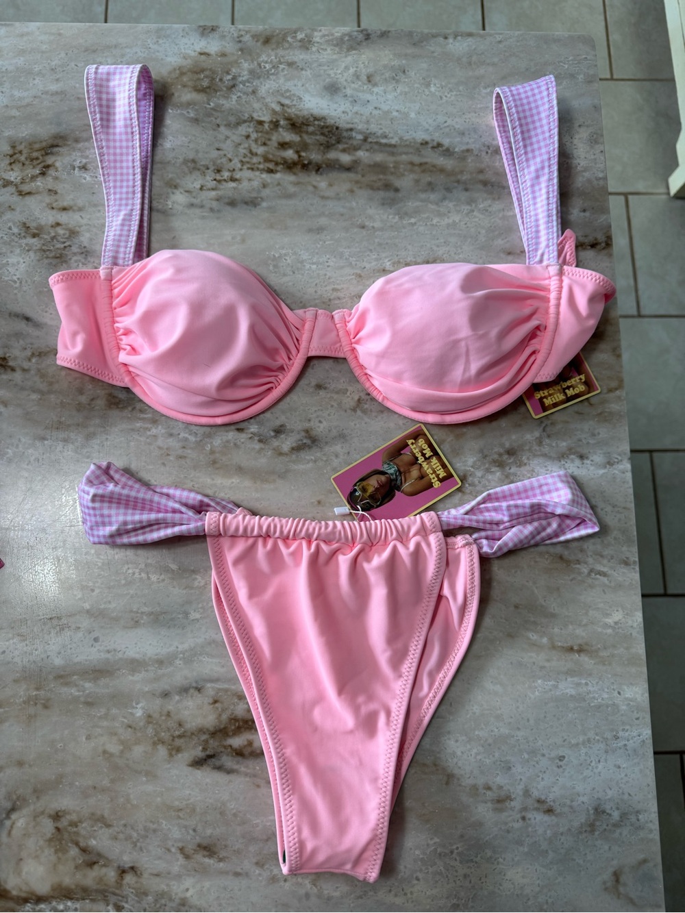 Strawberry Milk Mob Pink Gingham-Accent Two-Piece Bikini